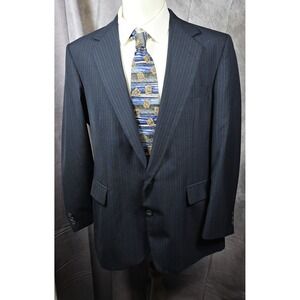 Haggar Imperial Mens Navy Pinstripe Suit Blazer Jacket 44‎ R Made in USA Vintage